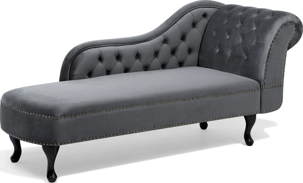 Sofa Beliani Dešininis šezlongas NIMES veliūrinis pilkas