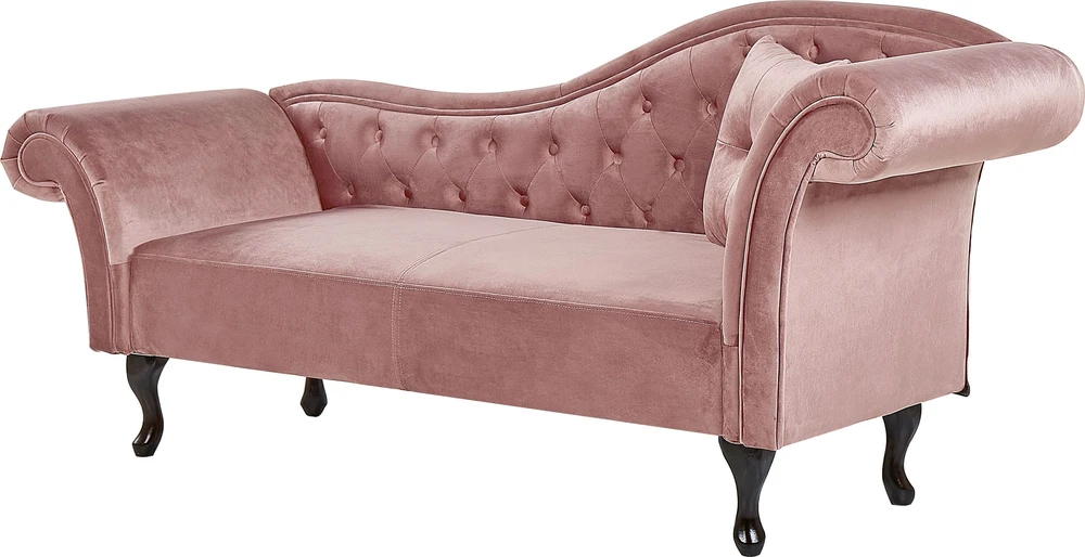 Sofa Beliani Dešininis šezlongas LATTES veliūrinis rožinis