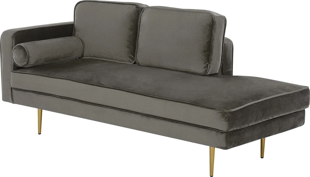 Sofa Beliani Kairysis gultas MIRAMAS, veliūras, pilkai smėlinės spalvos