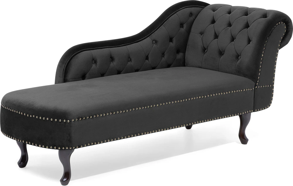 Sofa Beliani Dešininis šezlongas NIMES veliūrinis juodas