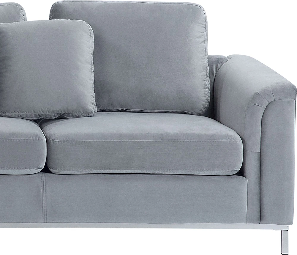 Beliani 4 vietų kampinė sofa OSLO, veliūras, pilka, dešininė