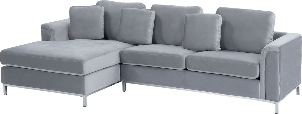 Beliani 4 vietų kampinė sofa OSLO, veliūras, pilka, dešininė