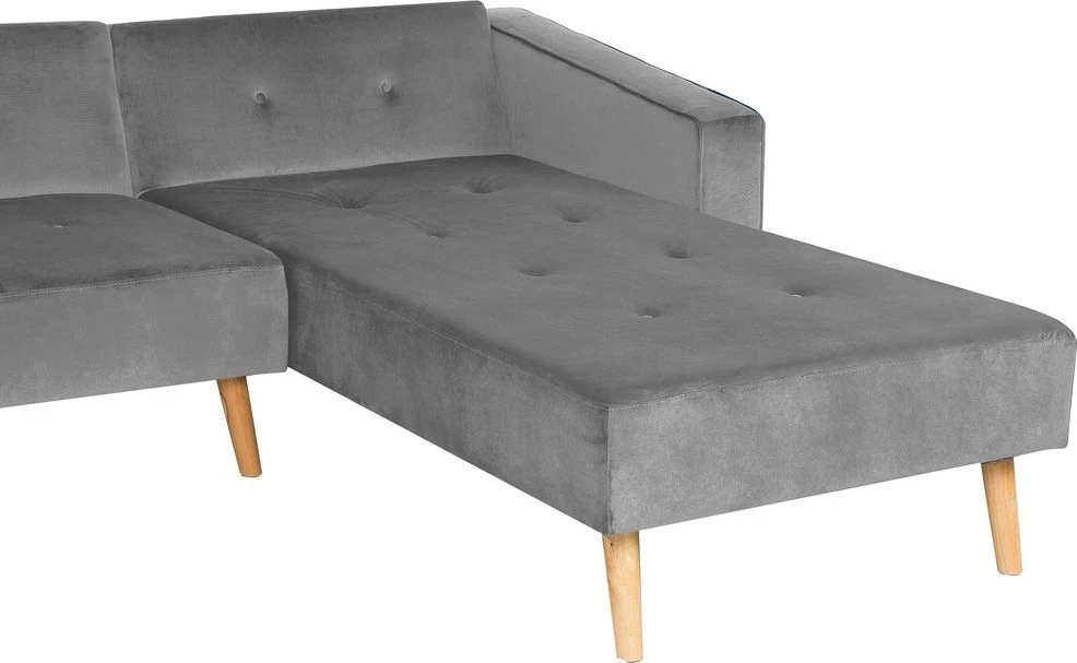 Beliani Išskleidžiama kampinė sofa VADSO, skirta 4 asmenims, veliūrinė, pilka, kairinė