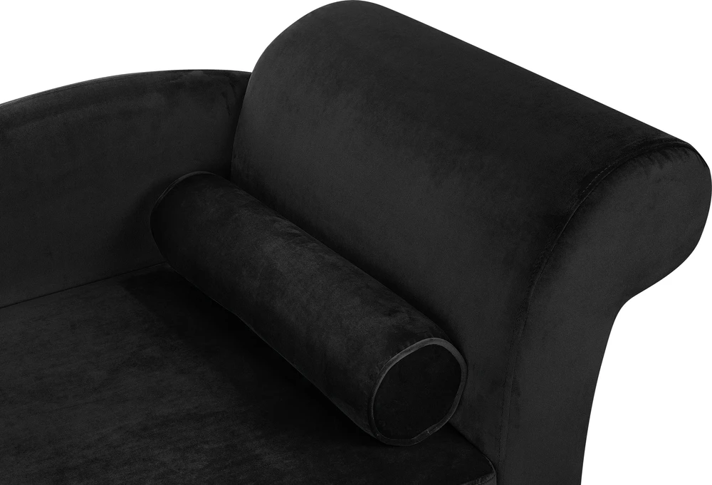 Sofa Beliani Dešininis šezlongas LUIRO veliūrinis juodas su daiktadėže