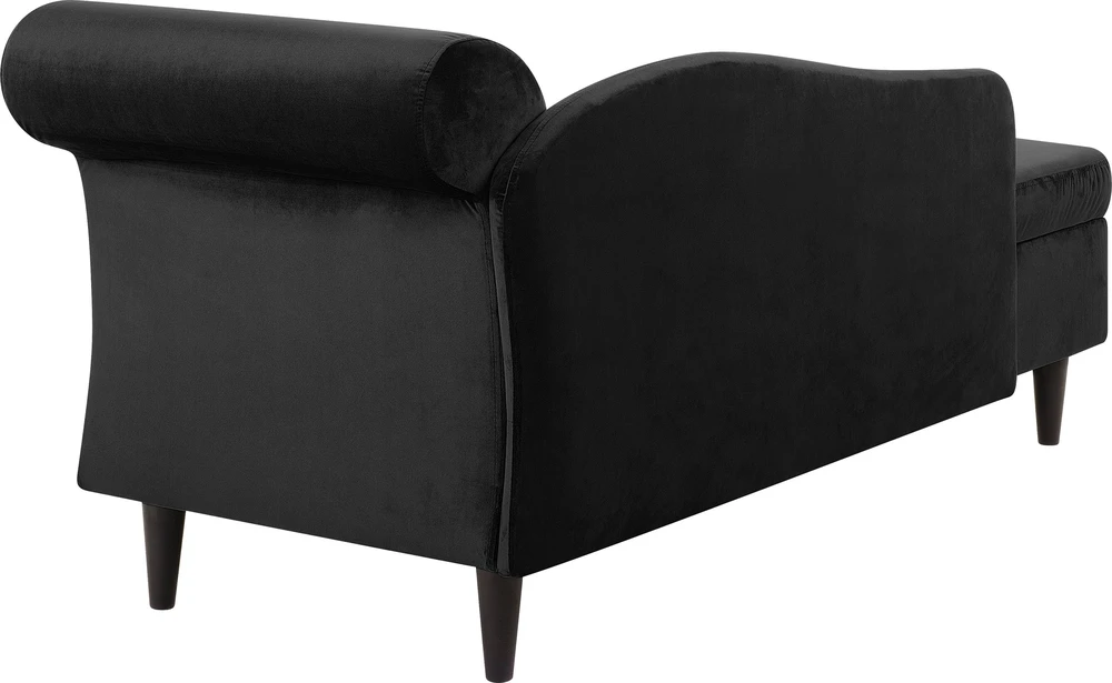 Sofa Beliani Dešininis šezlongas LUIRO veliūrinis juodas su daiktadėže