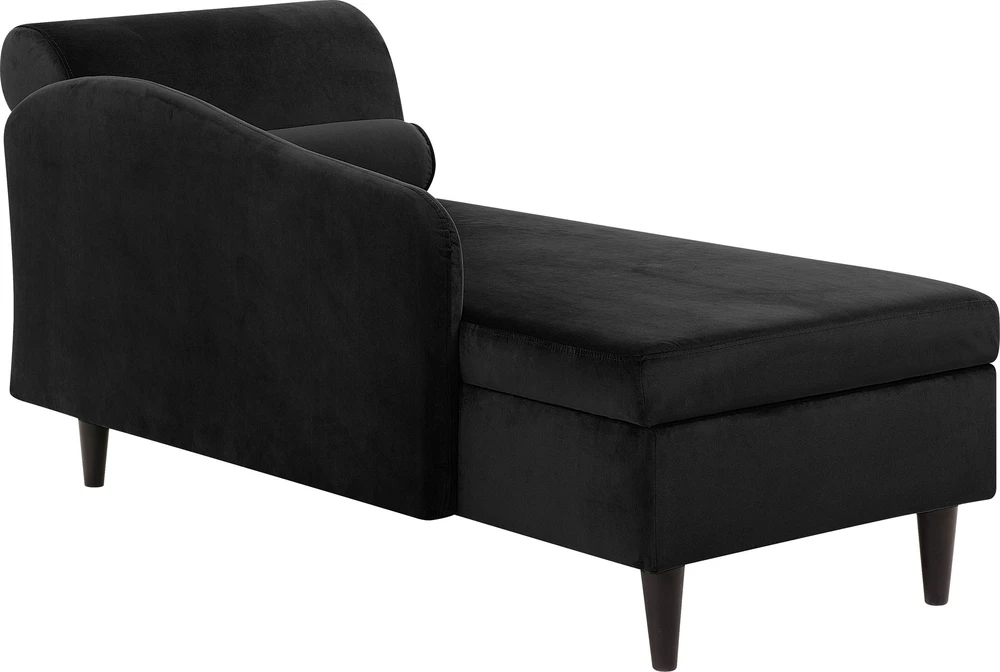 Sofa Beliani Dešininis šezlongas LUIRO veliūrinis juodas su daiktadėže