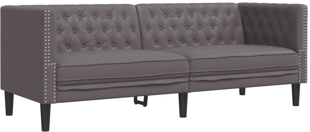 Trivietė chesterfield sofa, pilkos spalvos, dirbtinė oda