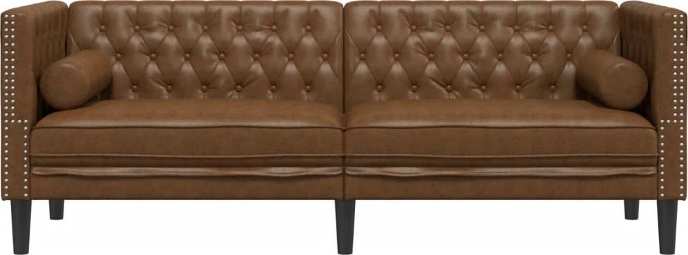 Trivietė chesterfield sofa su pagalvėlėmis, ruda, dirbtinė oda