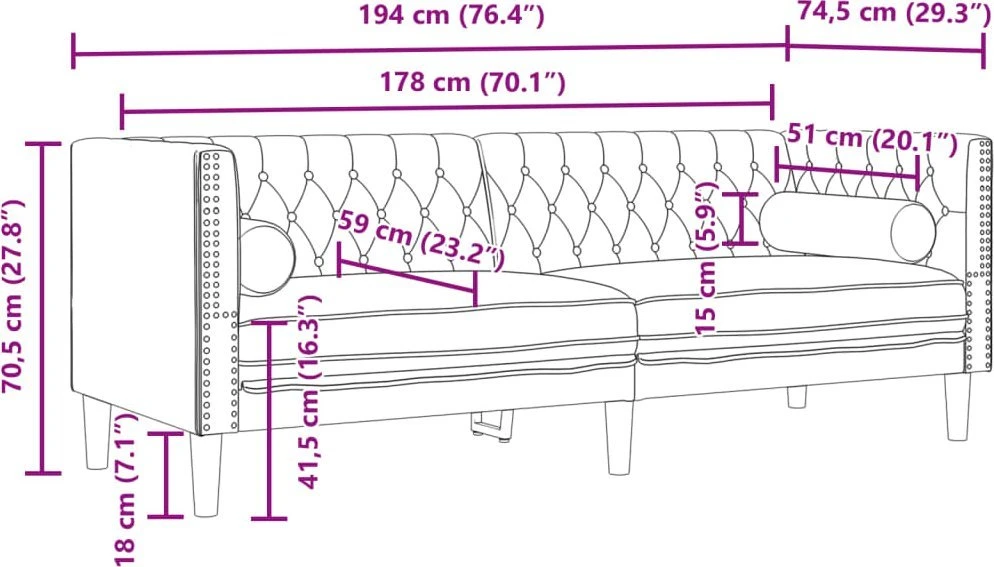 Trivietė chesterfield sofa su pagalvėlėmis, ruda, dirbtinė oda