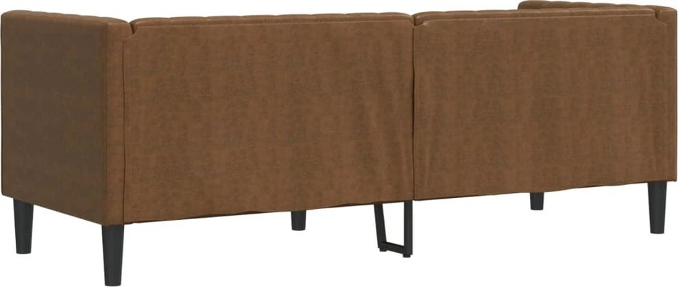 Trivietė chesterfield sofa su pagalvėlėmis, ruda, dirbtinė oda