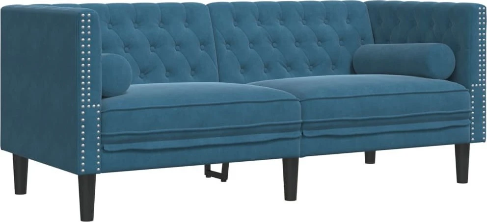 Dvivietė chesterfield sofa su pagalvėlėmis, mėlyna, aksomas