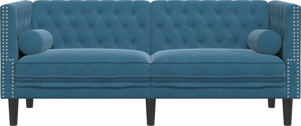 Dvivietė chesterfield sofa su pagalvėlėmis, mėlyna, aksomas