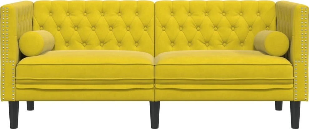 Dvivietė chesterfield sofa su pagalvėlėmis, geltona, aksomas