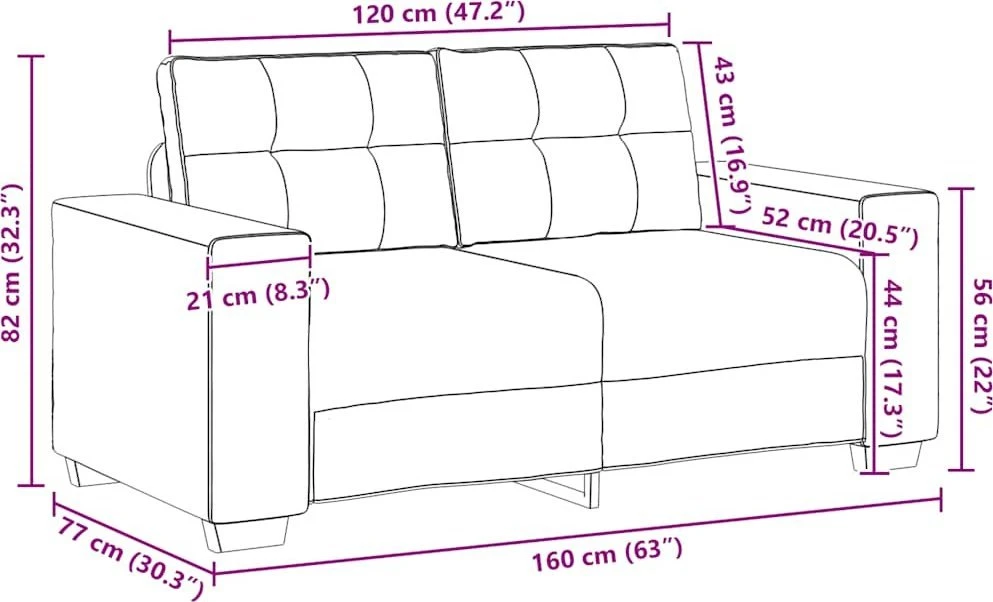 Dvivietė sofa, juoda, 160x77x82 cm, aksominė