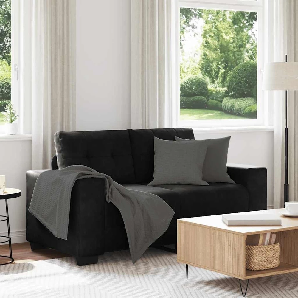 Dvivietė sofa, juoda, 160x77x82 cm, aksominė