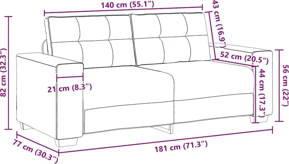Dvivietė sofa, juoda, 180x77x82 cm, aksominė