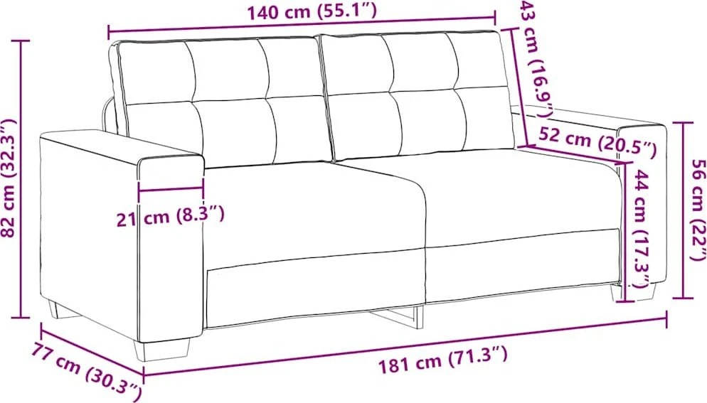 Dvivietė sofa, mėlyna, 180x77x82 cm, aksomas