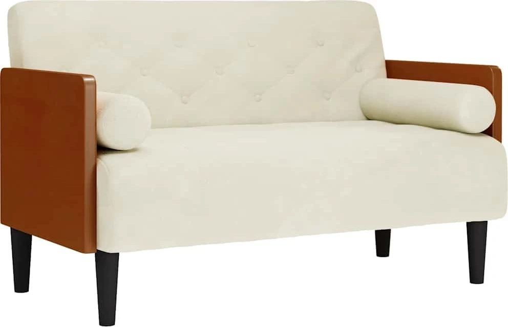 Dvivietė sofa su pagalvėlėmis, kreminės spalvos, 110 cm, aksomas