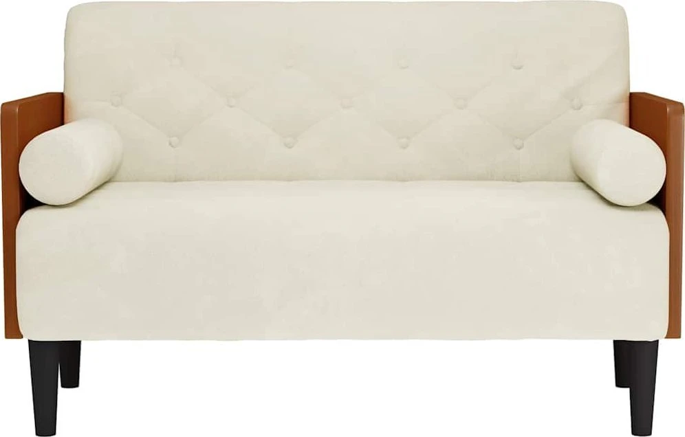 Dvivietė sofa su pagalvėlėmis, kreminės spalvos, 110 cm, aksomas