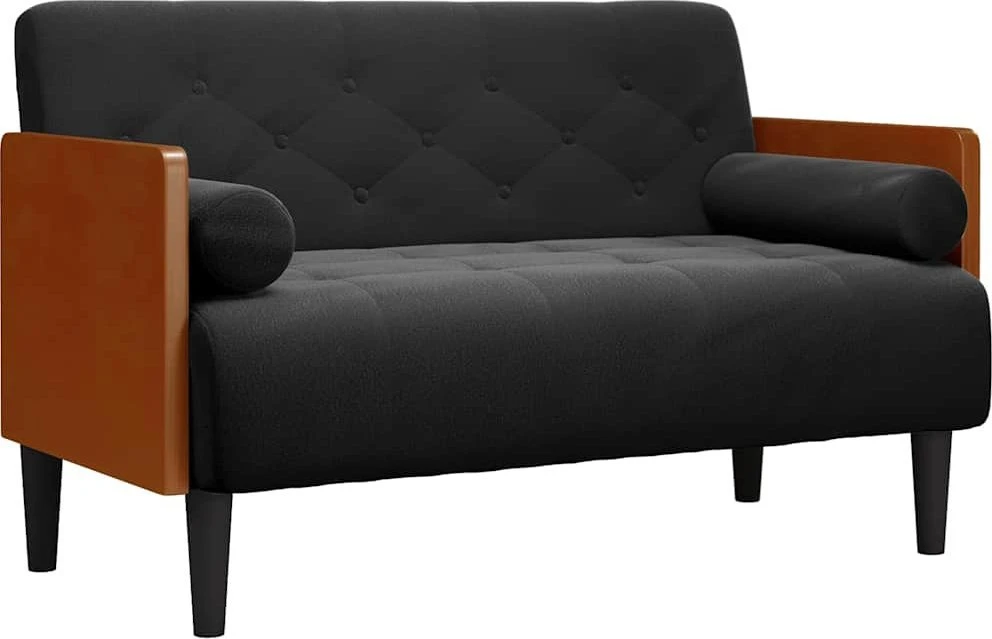 Dvivietė sofa su pagalvėlėmis, juoda, 110 cm, aksomas