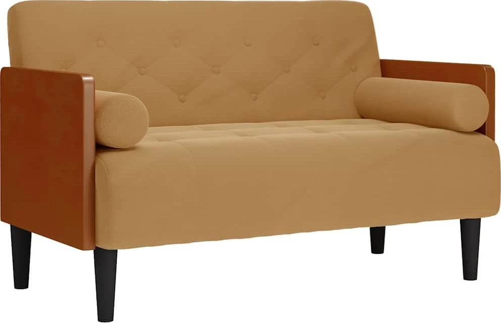Dvivietė sofa su pagalvėlėmis, ruda, 110 cm, aksomas