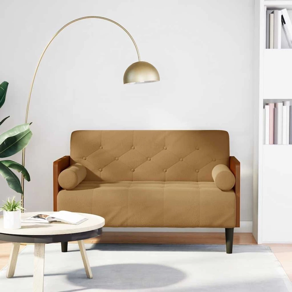 Dvivietė sofa su pagalvėlėmis, ruda, 110 cm, aksomas