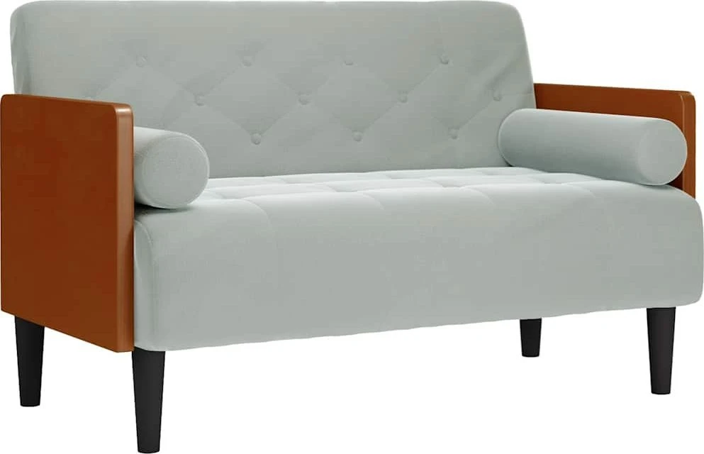 Dvivietė sofa su pagalvėlėmis, šviesiai pilka, 110 cm, aksomas