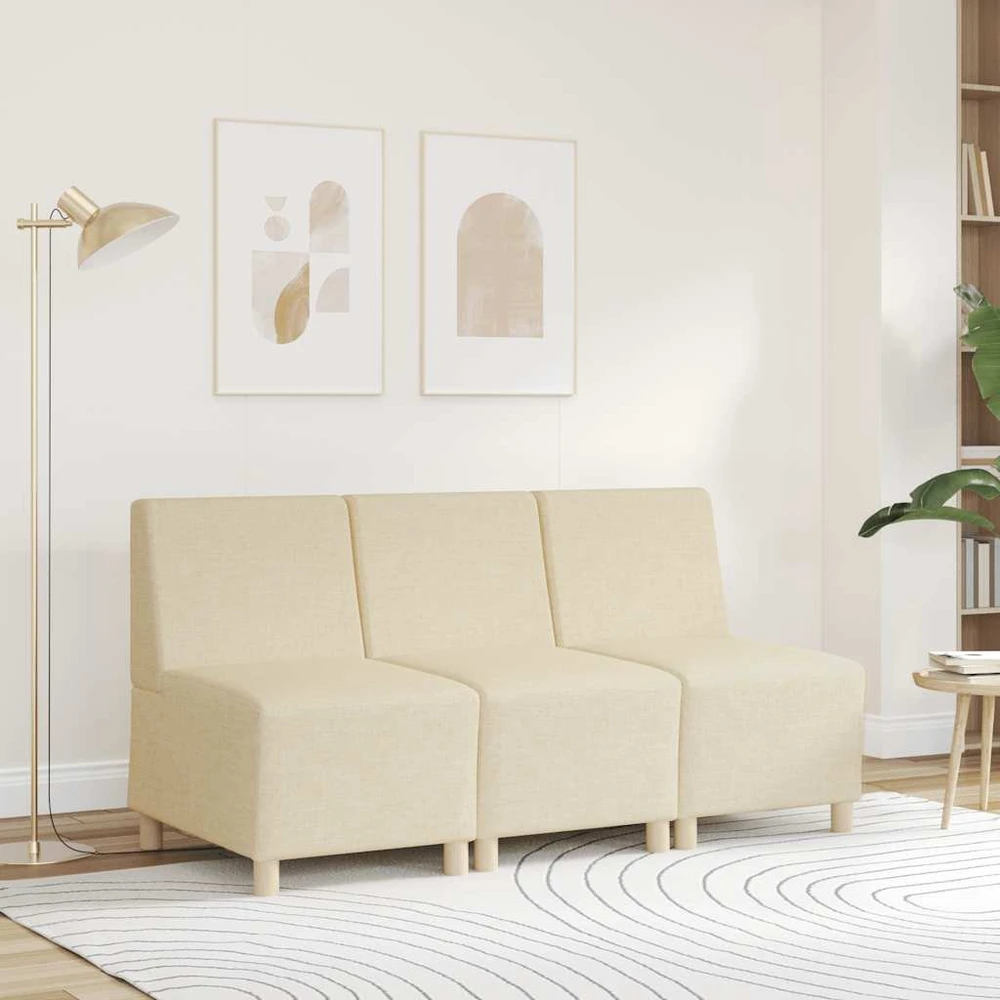 Modulinė sofa be porankių, kreminės spalvos, 55 cm, audinys
