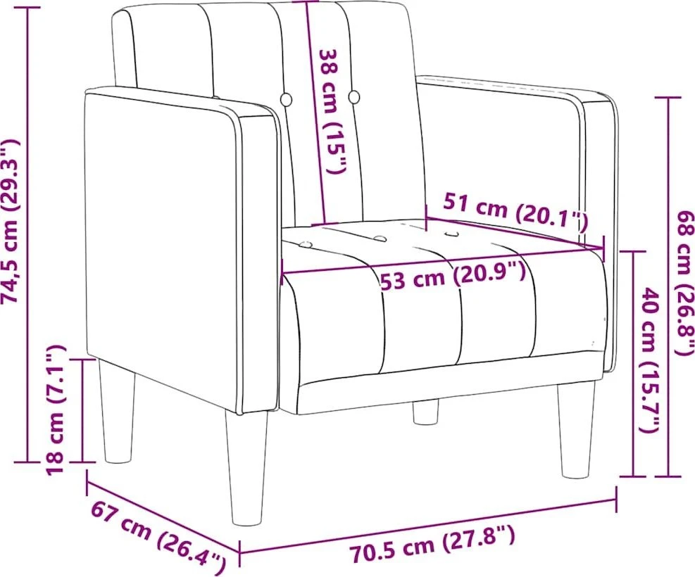 Fotelis Sofa-kėdė su porankiais, juoda, 53 cm, aksominė