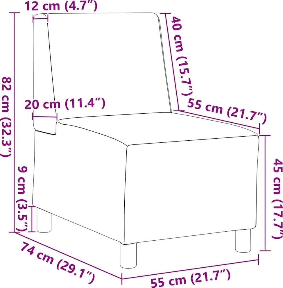 Modulinė sofa be porankių, juoda, 55 cm, audinys