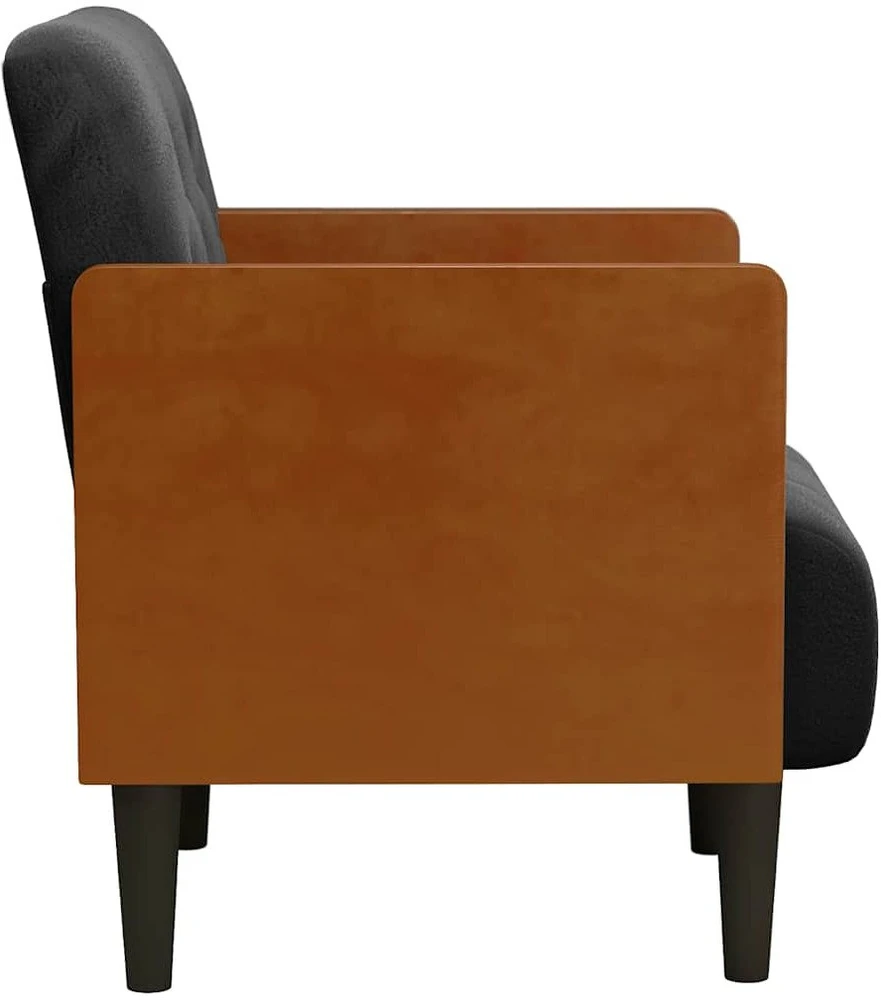 Fotelis Sofa-kėdė su porankiais, juoda, 55 cm, aksominė