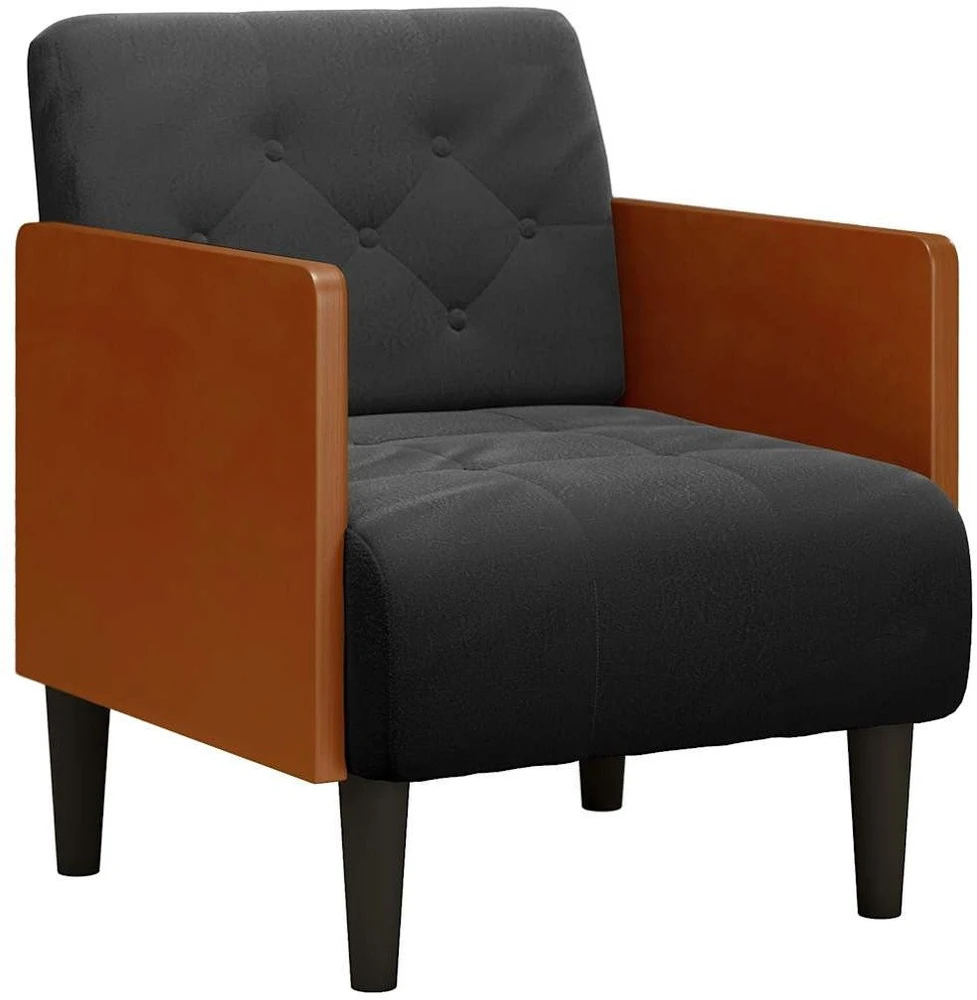 Fotelis Sofa-kėdė su porankiais, juoda, 55 cm, aksominė