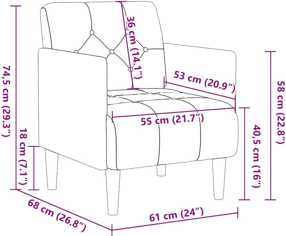 Fotelis Sofa-kėdė su porankiais, juoda, 55 cm, aksominė