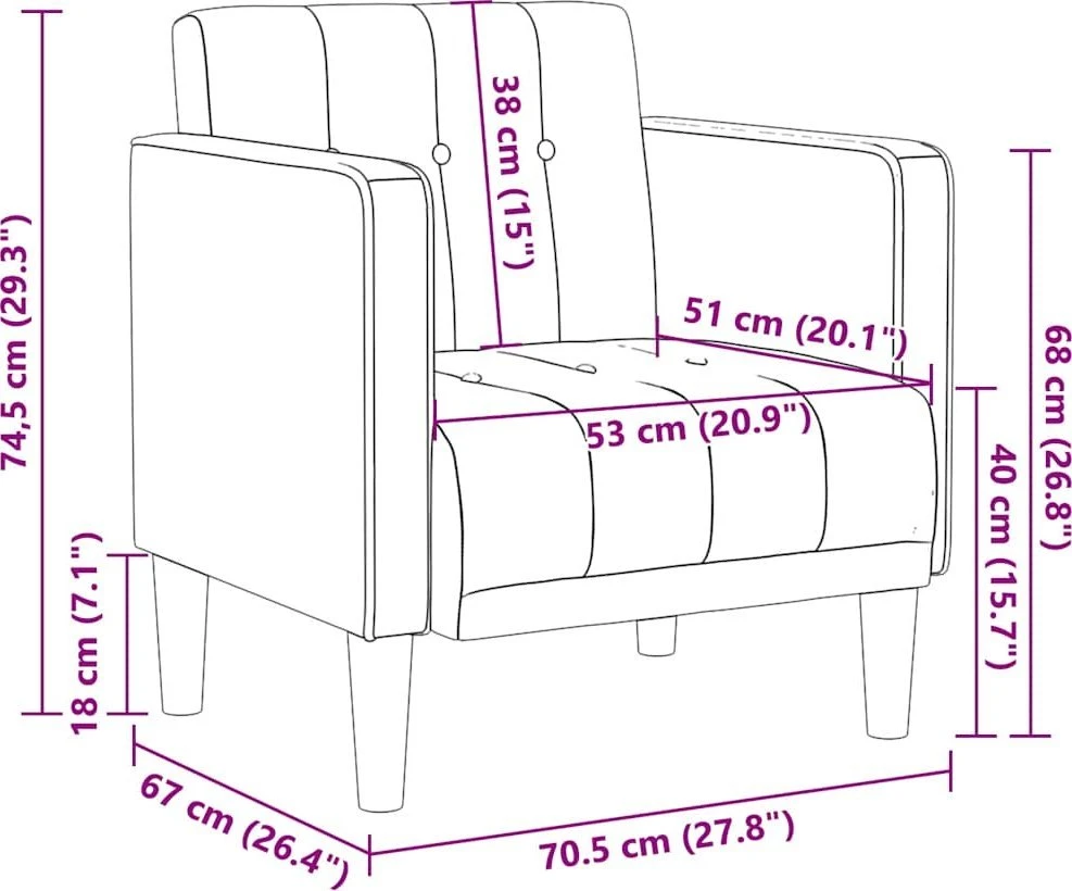 Fotelis Sofa-kėdė su porankiais, šviesiai geltona, 53 cm, audinys