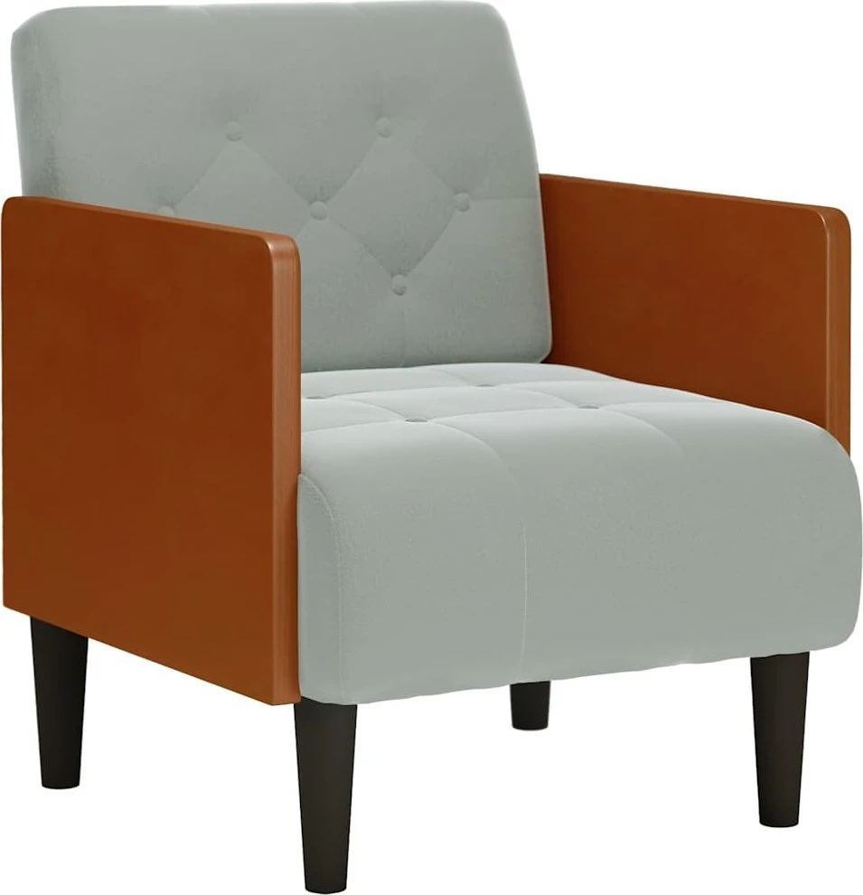 Fotelis Sofa-kėdė su porankiais, šviesiai pilka, 55 cm, aksomas