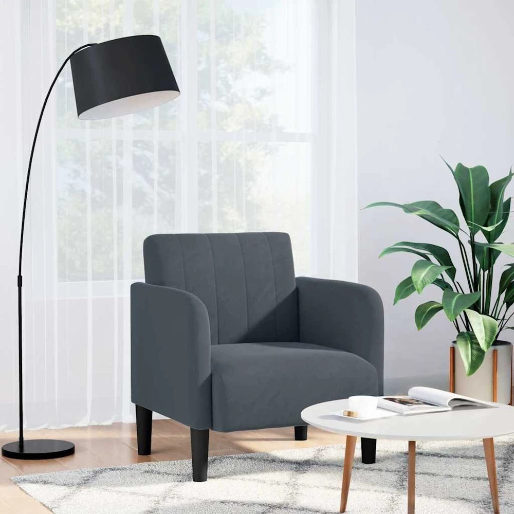 Fotelis Sofa-kėdė su porankiais, tamsiai pilka, 54 cm, aksomas