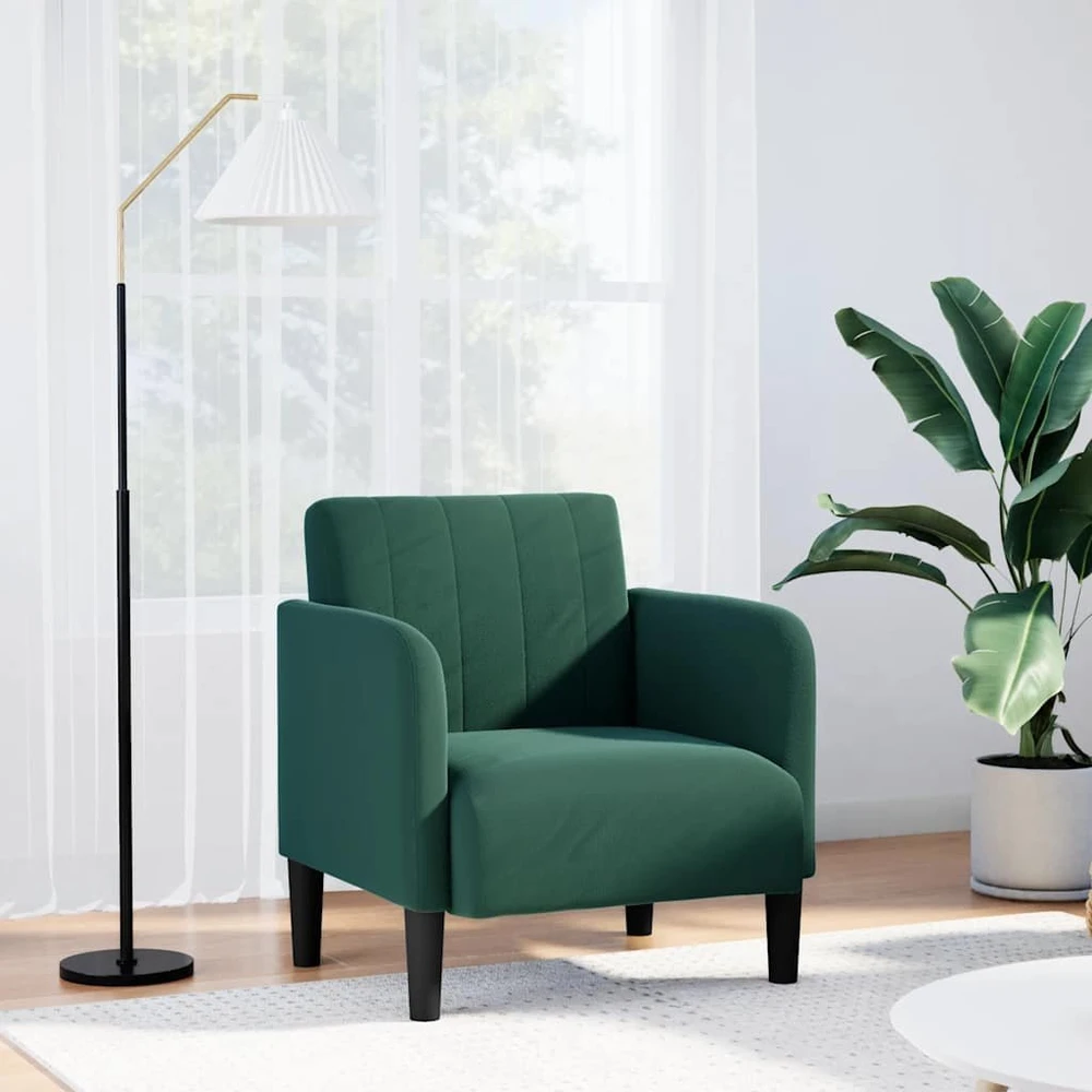 Fotelis Sofa-kėdė su porankiais, tamsiai žalia, 54 cm, aksomas