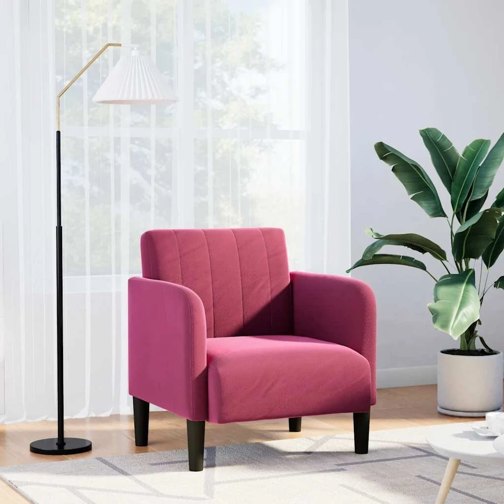 Fotelis Sofa-kėdė su porankiais, vyno raudonumo, 54 cm, aksominė