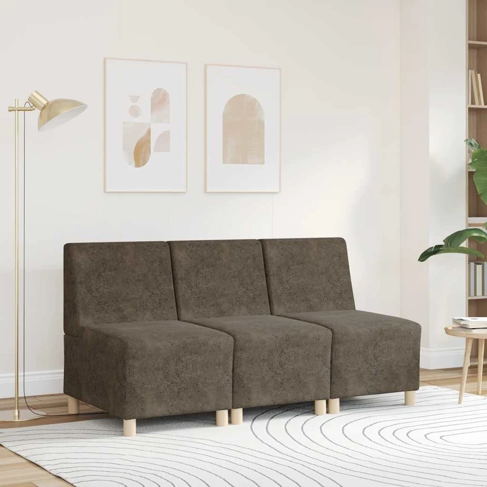 Fotelis Modulinė sofa be porankių, tamsiai pilka, 55 cm, dirbtinė zomša, oda