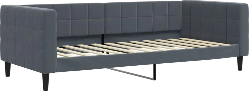 Lova su ištraukiama dalimi/stalčiais, pilka, 90x200cm, aksomas