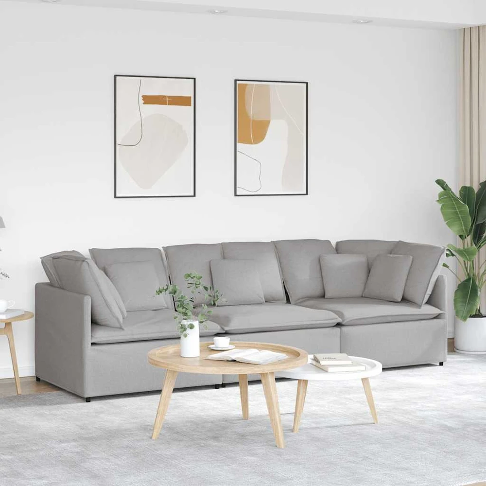 Modulinė sofa su pagalvėlėmis, audinys, debesų pilka
