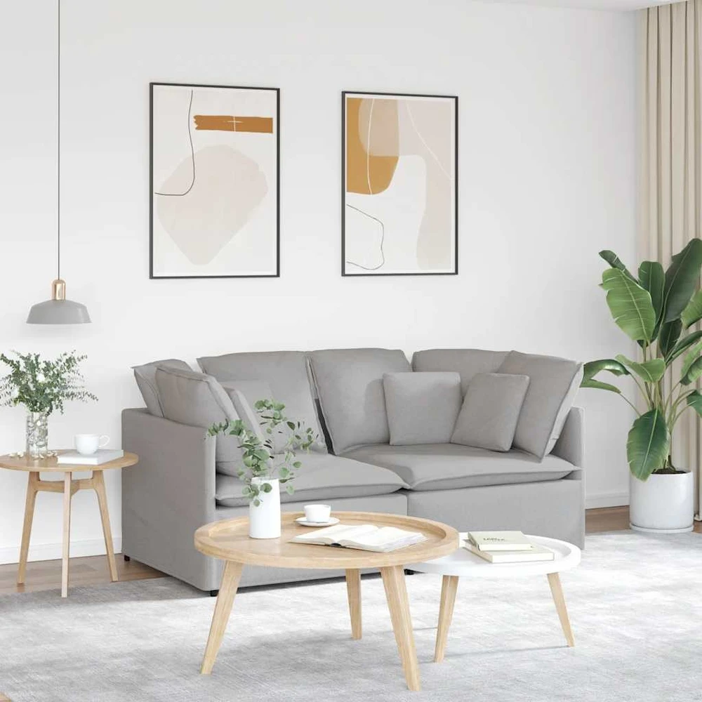 Modulinė sofa su pagalvėlėmis, audinys, debesų pilka