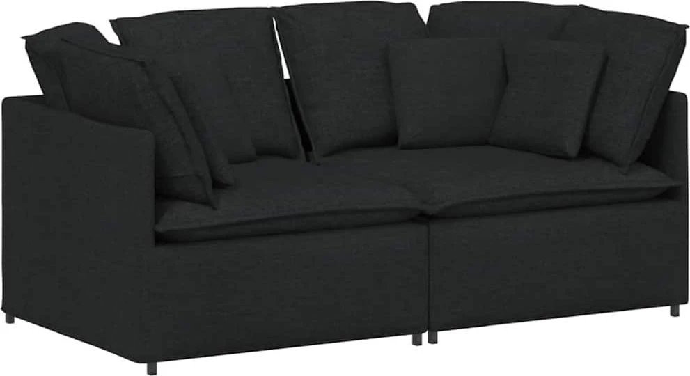 Modulinė sofa su pagalvėlėmis, audinys, juoda