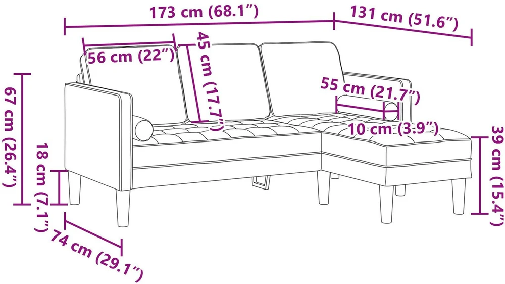 Sofa Sofos komplektas Debesų pilka 173 x 131 x 67 cm Poliesteris