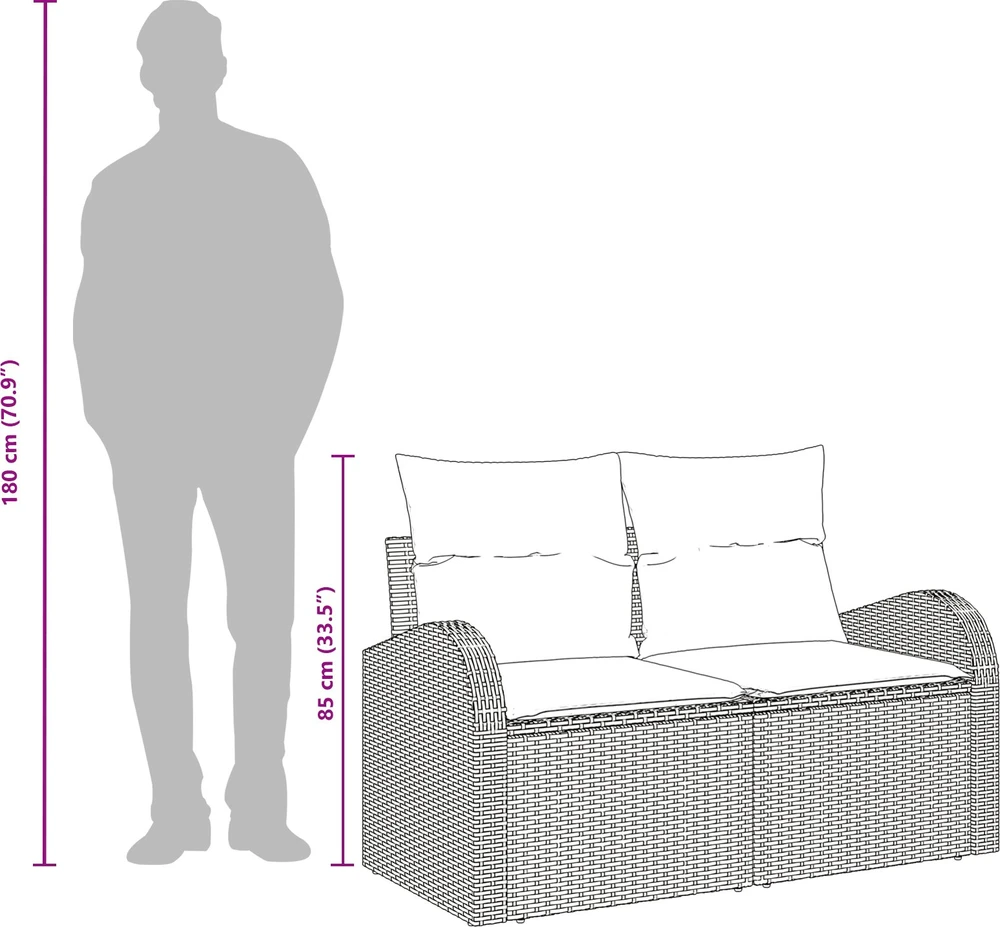 Sodo sofa su pagalve Juoda 124 x 62 x 69cm poliratanas