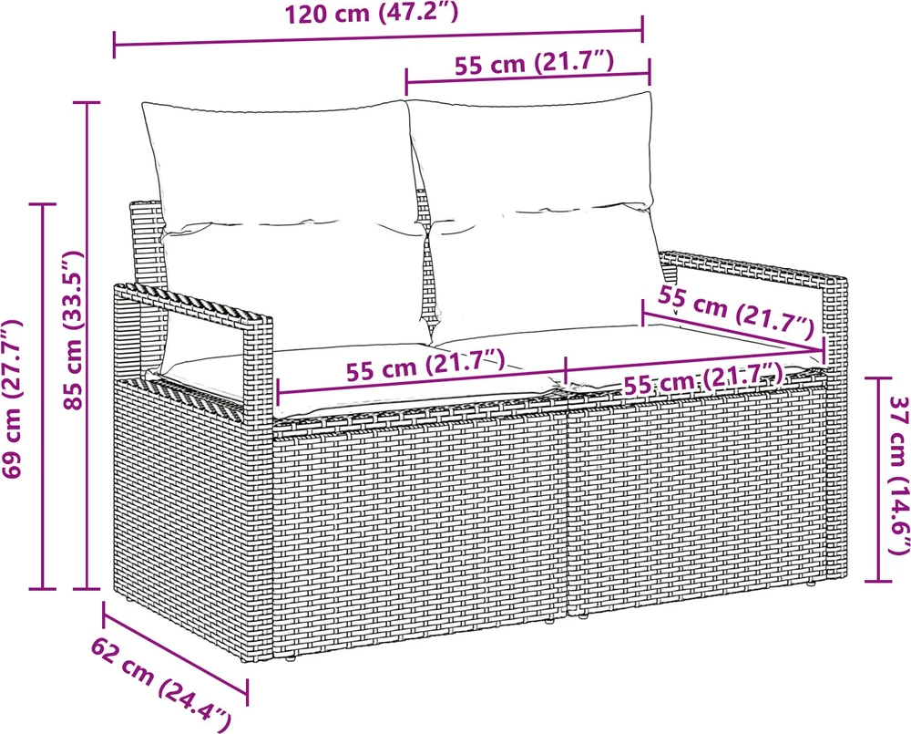 Sodo sofa su pagalve su saugykla 120 x 62 x 69 cm poliratanas