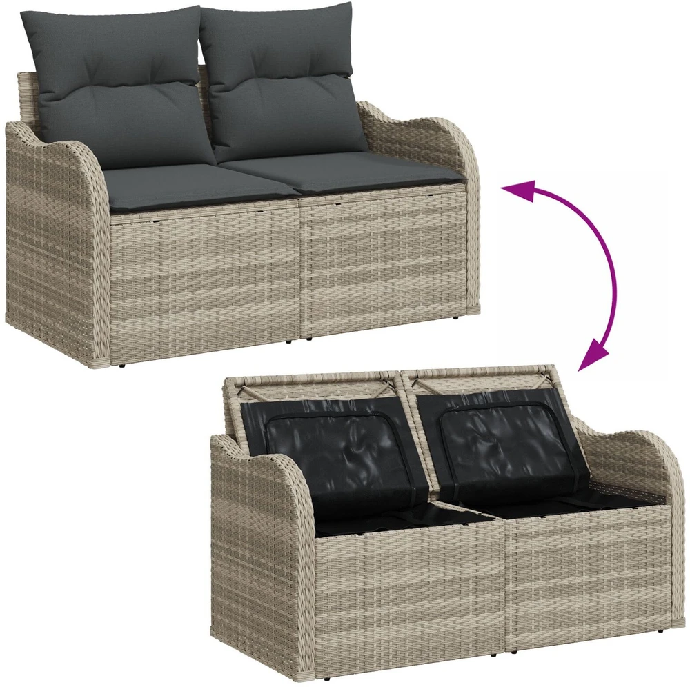 Sodo sofa su pagalve Šviesiai pilka 121 x 62 x 69cm poliratanas