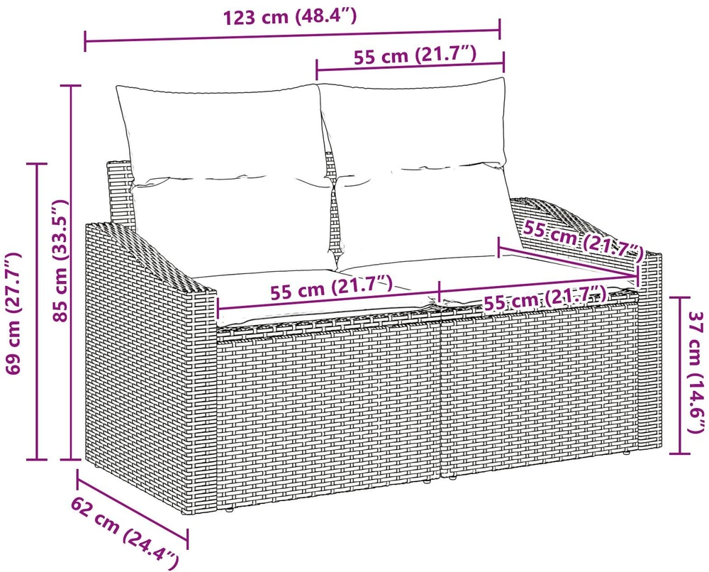 Sodo sofa su pagalve su saugykla 123 x 62 x 69 cm poliratanas