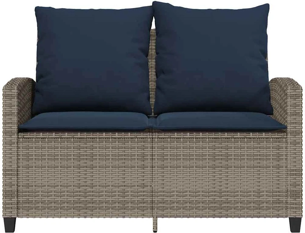 Dvivietė sodo sofa su pagalvėlėmis ir staliuku, pilkos spalvos