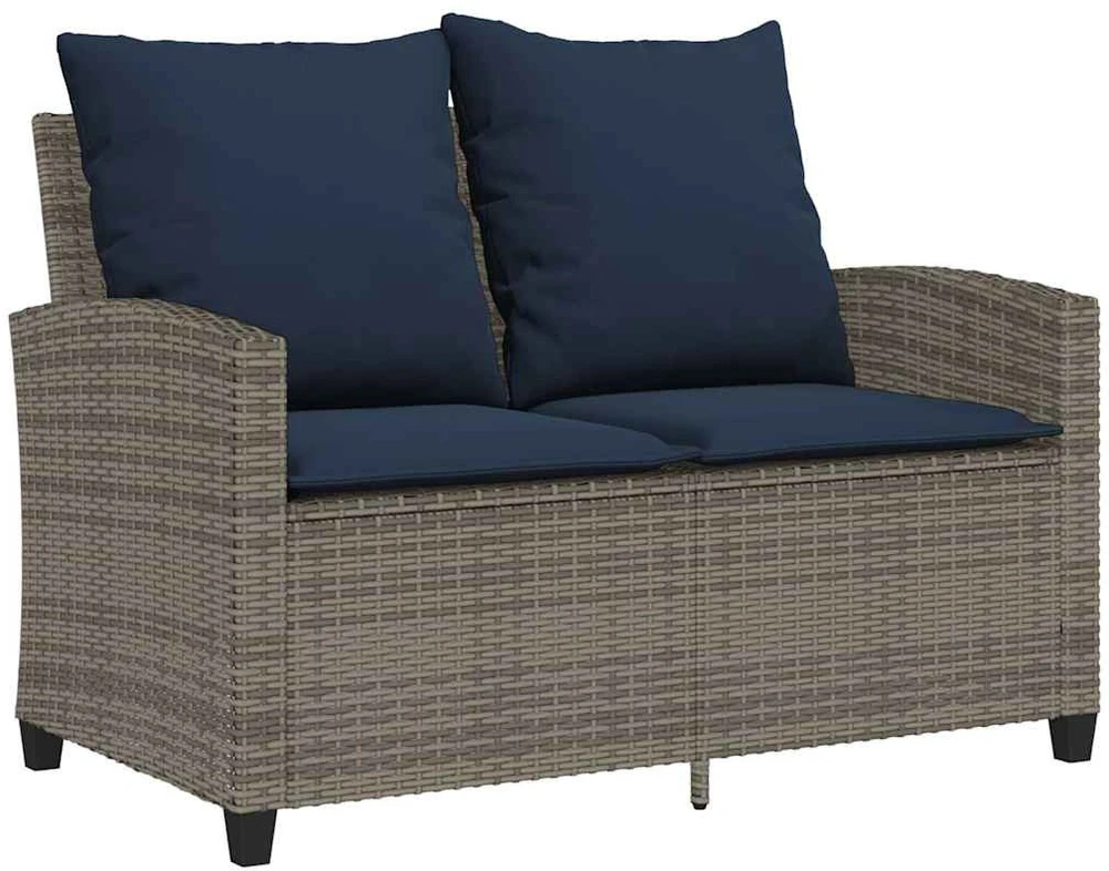 Dvivietė sodo sofa su pagalvėlėmis ir staliuku, pilkos spalvos